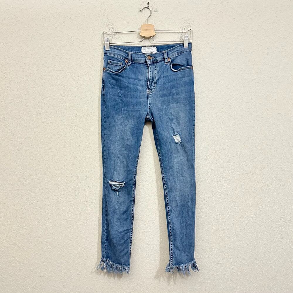 FREE PEOPLE Skinny Jeans Blue Denim Distressed Frayed Hipster Grunge